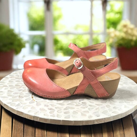 Dansko Tiffani Supportive Coral Leather Wedge Mary Jane Sandal EU 39 Comfortable - Picture 4 of 13